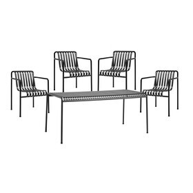 HAY - Palissade Gartenset Tisch + 4 Dining Gartenarmlehnstühle