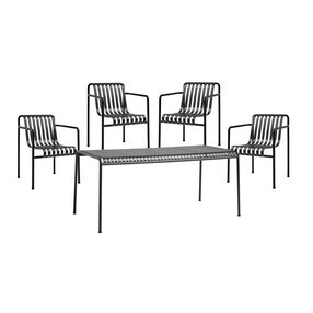 HAY - Palissade Gartenset Tisch + 4 Dining Gartenarmlehnstühle