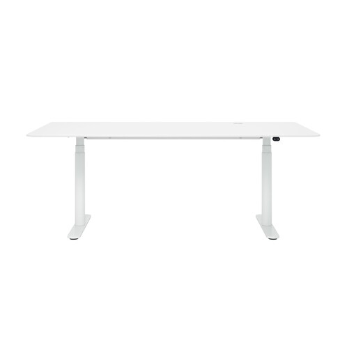 Montana - HiLow 2 Schreibtisch 90x180cm - schneeweiß/elektrisch höhenverstellbar/H 63.5-127cm/Gestell rund/bis zu 130kg belastbar/inkl. Kabelhalter