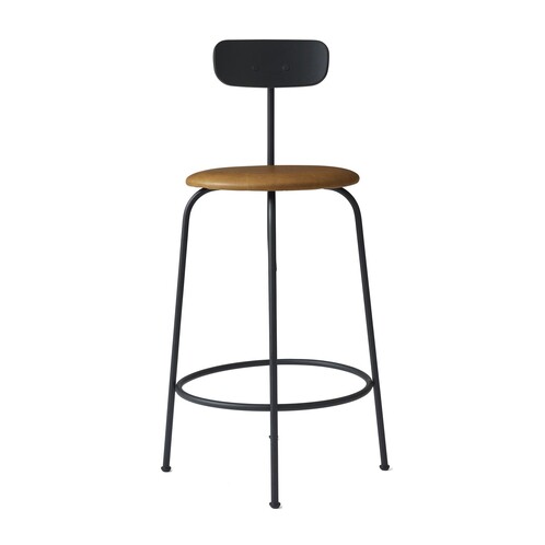 Menu - Afteroom Counter Chair - Tabouret rembourrée - noir/cognac/peint par poudrage/HxPxP 92x46x54cm/tapisserie Sørensen cuir