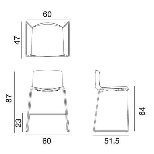 Arper - Catifa 46 0572 Bar Stool low oak - dessin au trait