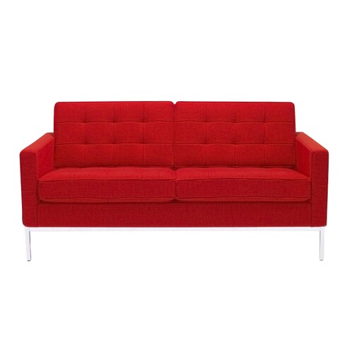 Knoll International - Florence Knoll 2-seater Sofa - red/frame chrome/fabric Tonus Bright Red 130/without buttons