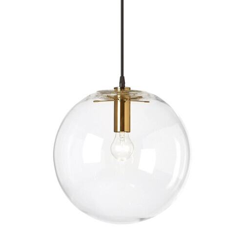 ClassiCon - Selene - Suspension laiton - transparent/laiton/Ø25cm/noir câble gainé tissu