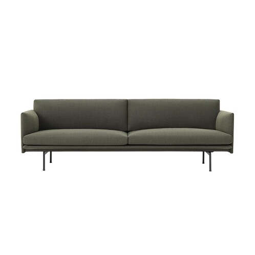 Muuto - Outline Sofa 3 Sitzer - dunkelgrün/Stoff Kvadrat Fiord 961/BxHxT 220x69.5x84cm/Gestell Aluminium schwarz: pulverbeschichtet