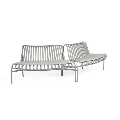 HAY Palissade Outdoor-Möbelkollektion, elegante Stahl-Loungesofas in Grau mit horizontalen Lamellen. - Palissade Dining Park Sitzkissen Out/Out 2er Set