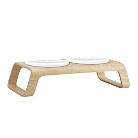 MiaCara - Porte-gamelles chats en bois avec des bols en porcelaine Desco