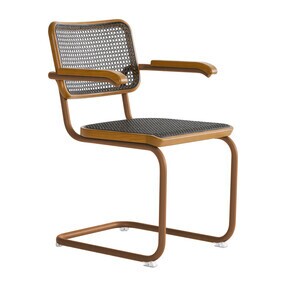 Thonet - S 64 V Freischwinger Armlehnstuhl mit Rohrgeflecht Dark Melange