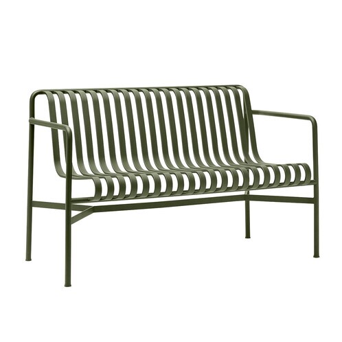 Grüne HAY Palissade Gartenbank aus Metall, modernes Outdoor-Möbel-Design, strapazierfähige Sitzgelegenheit im Freien. - Palissade Dining Gartenbank