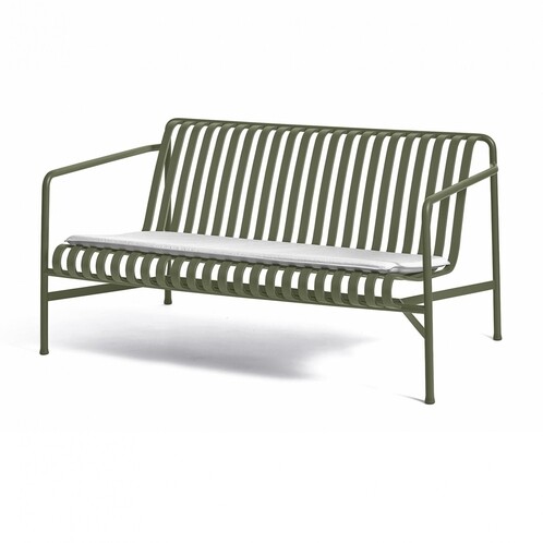 Grüne HAY Palissade Gartenbank aus Metall mit modernem Design und Sitzkissen auf weißem Hintergrund. - Palissade Sitzkissen 118,5x54.5cm