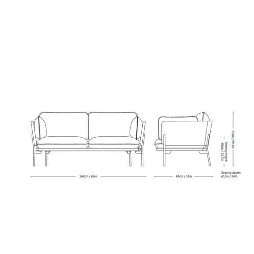 &tradition - Cloud LN2 2-Seater Sofa - line drawing