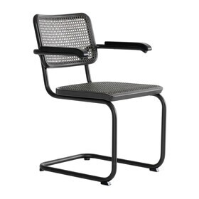Thonet - S 64 V sledestoel met armleuningen met vlechtwerk Dark Melange