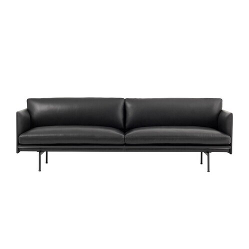 Muuto - Outline - Canapé 3 places - noir/cuir noir/PxHxP 220x69.5x84cm/structure aluminium noir: peint par poudrage