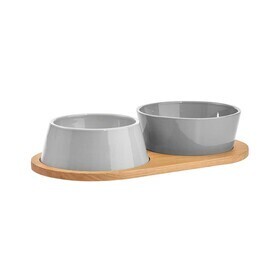 MiaCara - Doppio Set of 2 Dog Bowls with Wooden Tray SM