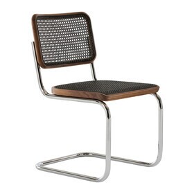 Thonet - S 32 V sledestoel met vlechtwerk Dark Melange onderstel verchroomd