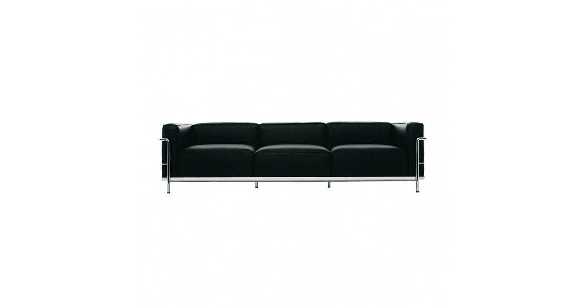 Cassina Le Corbusier Lc3 Sofa 3 Seater, Graphite Leather Sofa