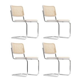 Thonet - S 32 V Freischwinger Stuhl mit Rohrgeflecht 4er Set