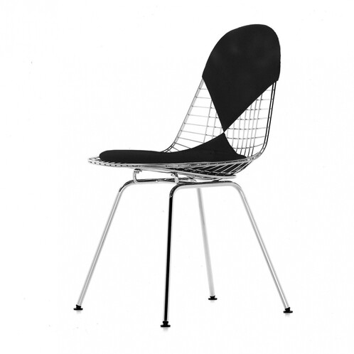 Vitra - Eames Wire Chair DKX-2 - Chaise H43cm - noir/chrome/étoffe Hopsak 66/avec patins feutre noir basic dark/hauteur nouvelle