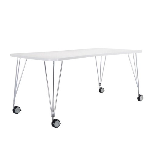 Kartell - Max Tisch mit Rollen 190x90cm - zinkweiß/Gestell verchromter Stahl/mit 4 Rollen