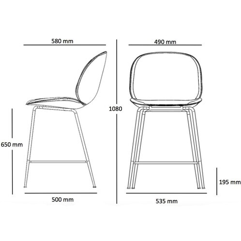 Gubi - Beetle Counter Chair - Tabouret de bar chrome - dessin au trait