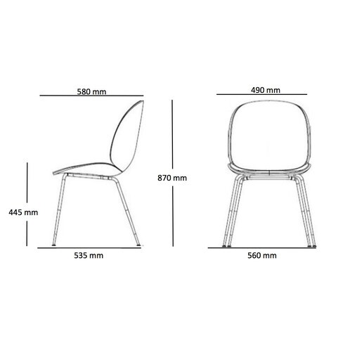 Gubi - Beetle Dining Chair Stuhl Gestell Schwarz - Strichzeichnung