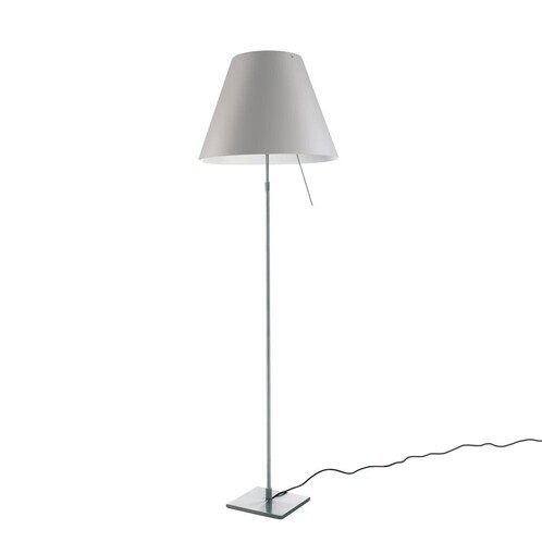 Luceplan - Costanza Terra - Lampadaire  interrupteur fixe - blanc mystique/brossé/structure aluminium/pied 18cmx18cm