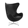 Fritz Hansen - Egg Chair/ Das Ei Loungesessel Leder - schwarz/Gestell aluminium/Classic Leder