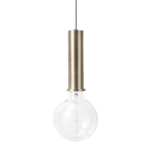 ferm LIVING - Socket Pendant High Pendelleuchte - messing/plattiert/Baldachin messing/Stoffkabel hellgrau/H 17cm/Ø 7.5cm/50Hz