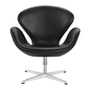 Fritz Hansen - Swan Chair / Der Schwan Sessel Leder - schwarz/Classic Leder/Gestell aluminium/ohne Rückholmechanik
