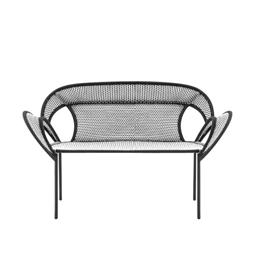 Moroso - Banjooli 2-Sitzer Sofa - schwarz/weiß/handgeflochten/Fußgleiter aus PVC/143x88x72cm/Gestell Stahl lackiert